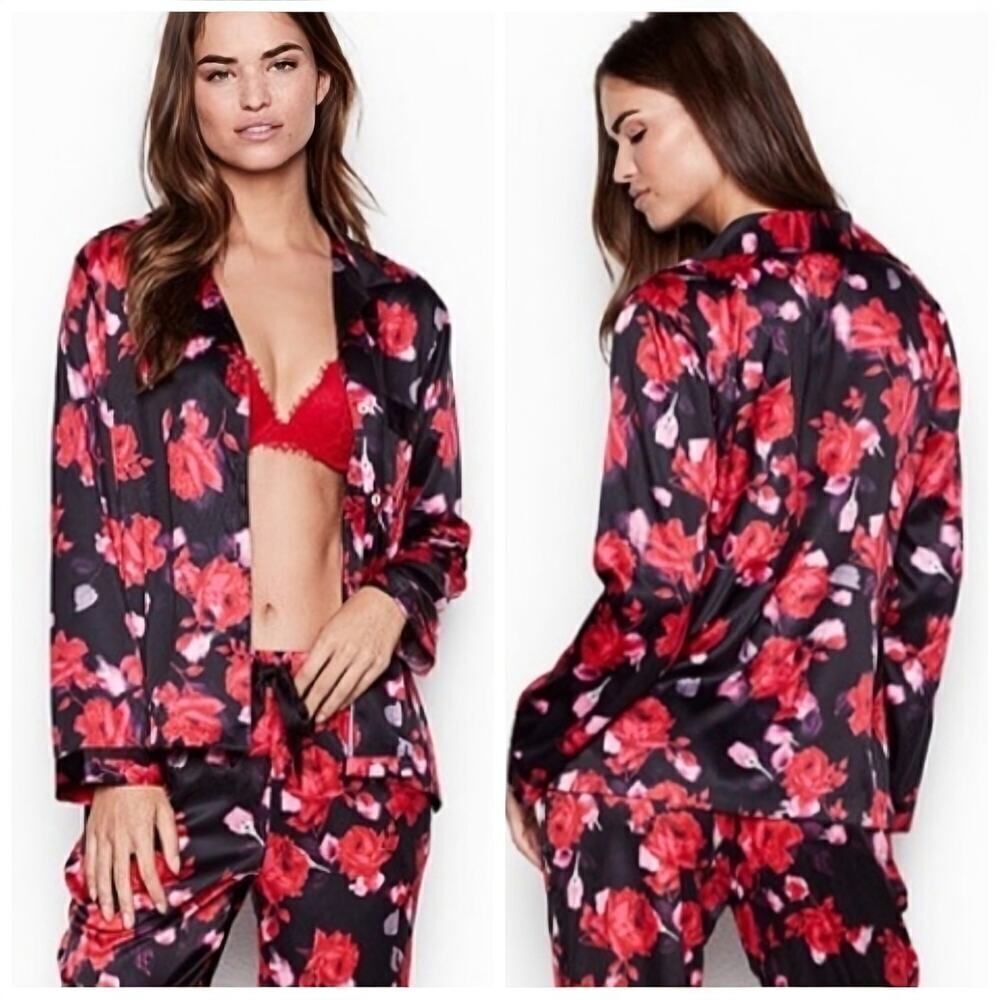 Victoria's Secret satin rose floral pajama top sz M